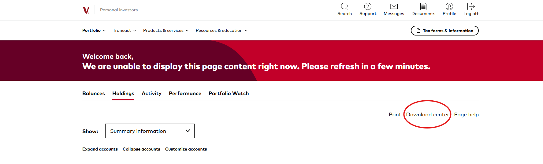 Vanguard download center